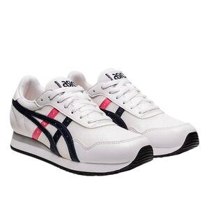 Asics White Sneakers with Pink and Black Accents